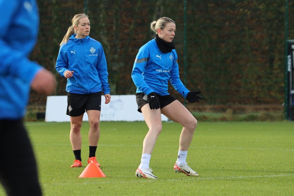 Sandra María á æfingu með landsliðinu. Myndin er af Facebook-síðu KSÍ.