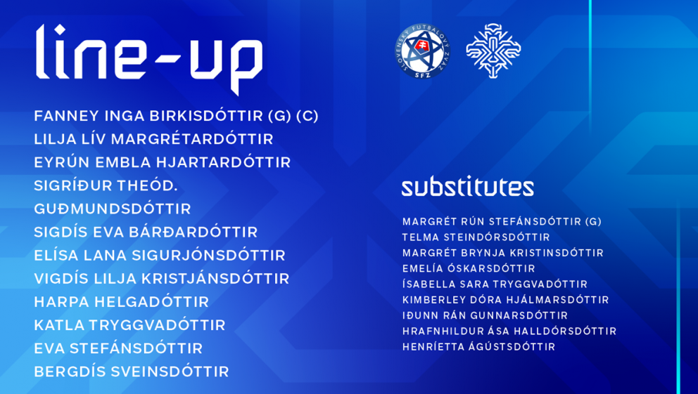 Liðsskipan í leiknum gegn Slóvakíu. Iðunn Rán og Kimberley Dóra komu ekki við sögu í leiknum.