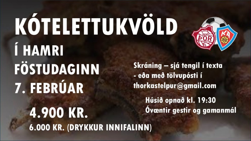 Kótelettukvöld í Hamri 7. febrúar - skráning stendur yfir