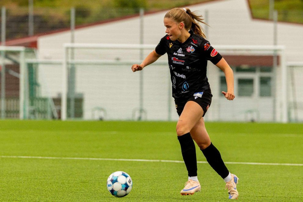 Afmælisbarn dagsins, Amalía Árnadóttir, í leiknum gegn Fram 7. ágúst. Mynd: Ármann Hinrik.