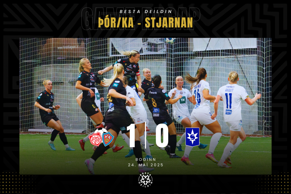 Sandra María Jessen skallar að marki Stjörnunnar í gær. Mynd: Ármann Hinrik.
- - -