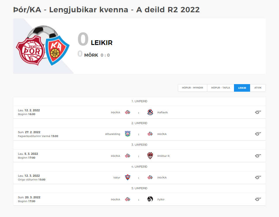 Drög að leikjaniðurröðun í okkar riðli í A-deild Lengjubikarsins. Skjáskot af ksi.is.