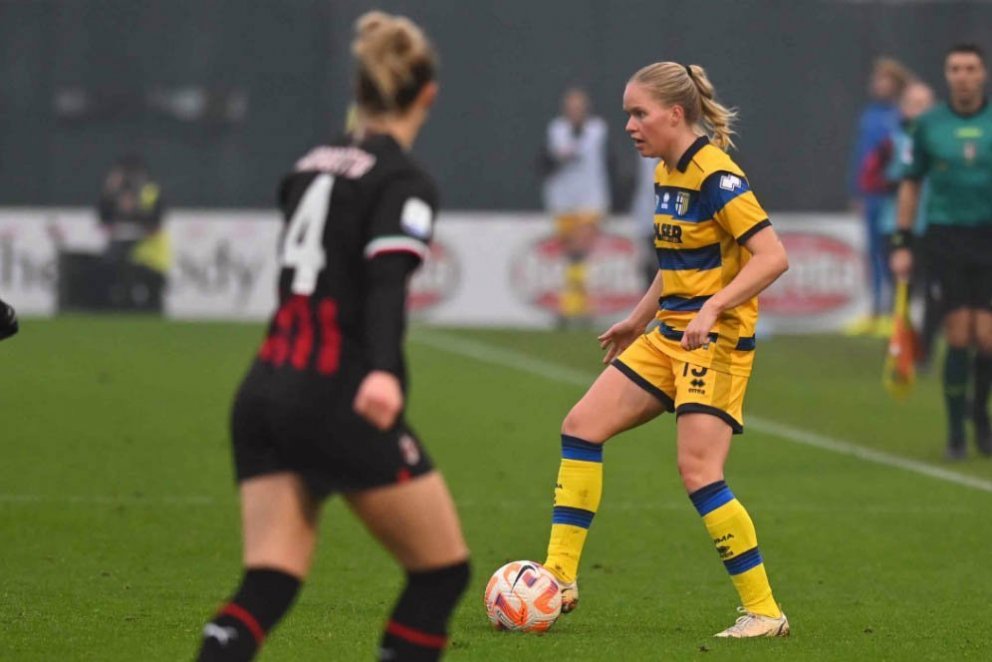 Margrét Árnadóttir í leiknum gegn AC Milan í dag. Myndin er af vef Parma Calcio 1913.