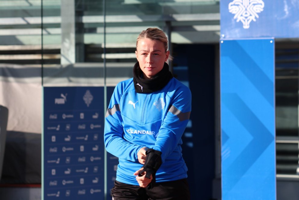 Sandra María Jessen á æfingu með A-landsliðinu. Mynd: KSÍ.
- - -