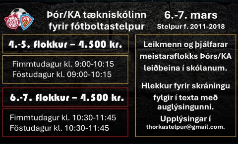 Þór/KA tækniskólinn fyrir fótboltastelpur 6.-7. mars í Boganum