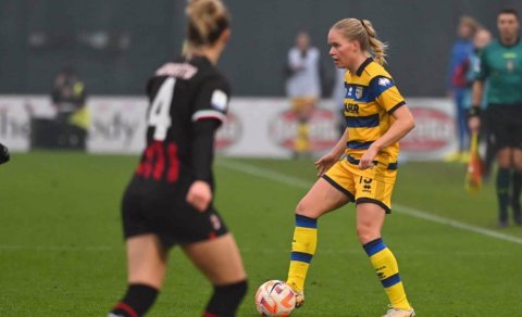 Margrét Árnadóttir í leiknum gegn AC Milan í dag. Myndin er af vef Parma Calcio 1913.