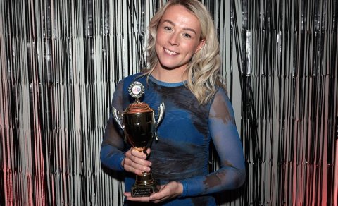 Sandra María Jessen á lokahófi Þórs/KA í haust þar sem hún var verðlaunuð sem besti leikmaður liðsin…